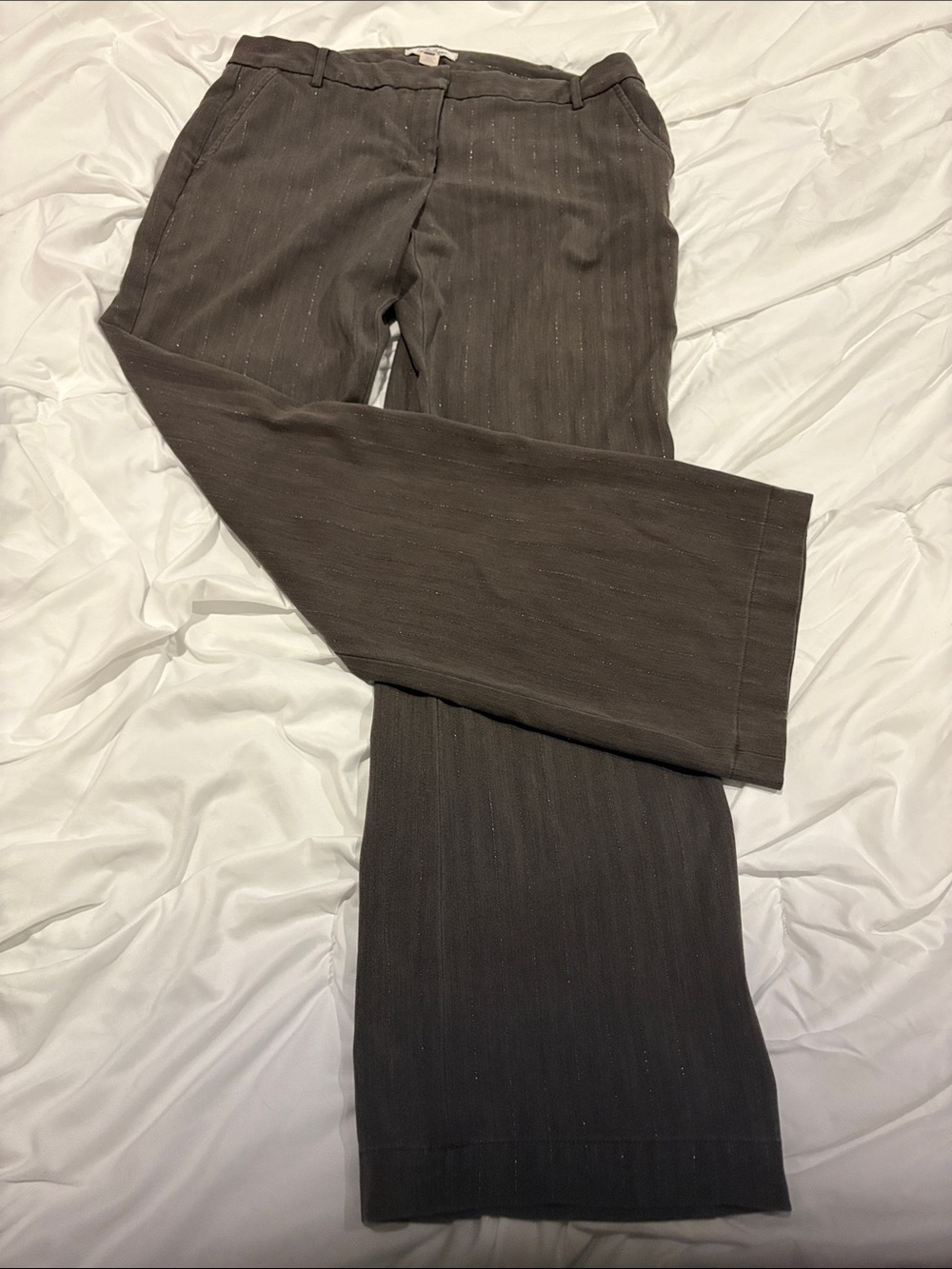 Women’s Boot Cut Dress Pants in Dark Brown with Subtle gold Pinstripes